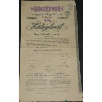 Lettre de gage de la Sté du Crédit Foncier du Royaume de Hongrie