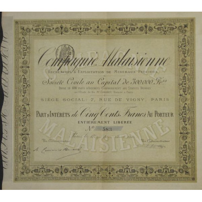 Cie Malaisienne Recherches & Exploitation Minéraux Précieux