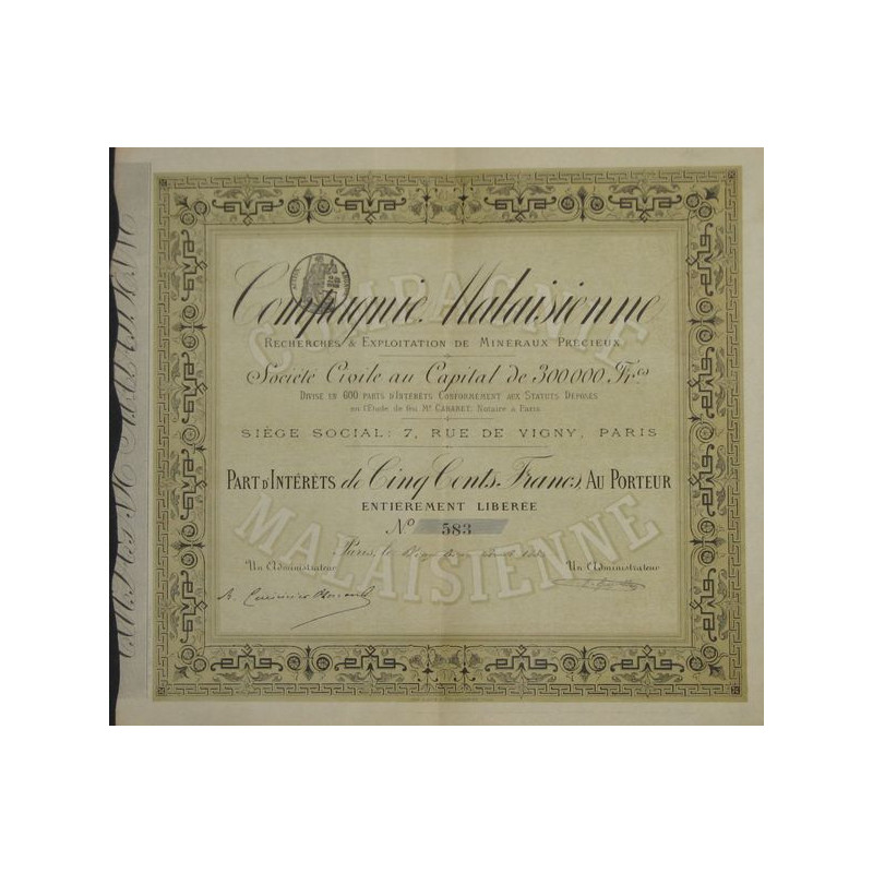 Cie Malaisienne Recherches & Exploitation Minéraux Précieux