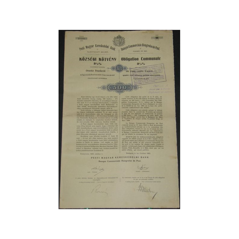 Banque Commerciale Hongroise de Pest (3 1/2 % 500 F)