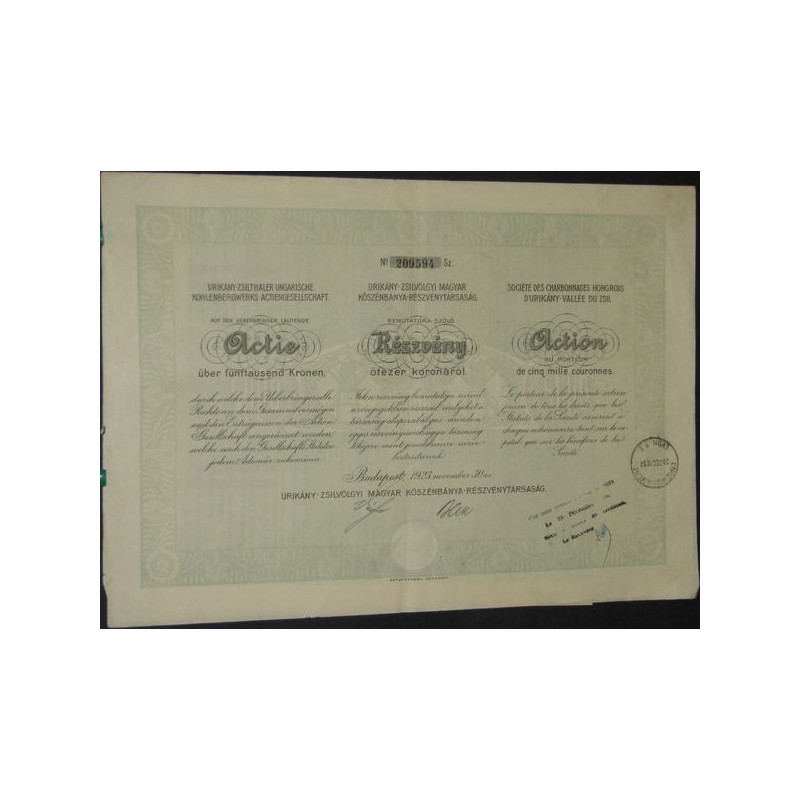 Sté des Charbonnages Hongrois d'Urikany - Vallée du Zsil (1 Act)