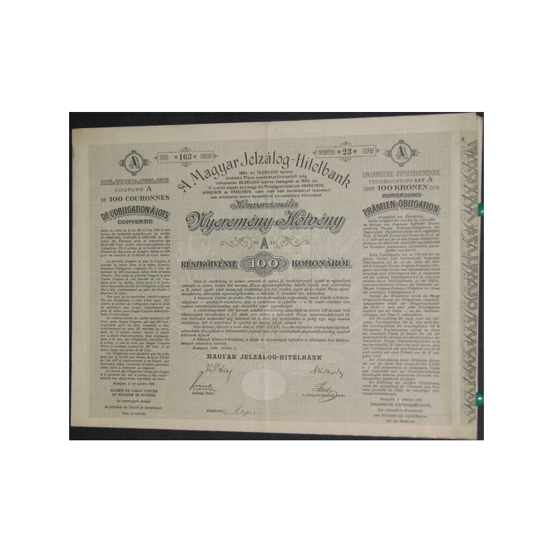 Sté de Crédit Foncier du Royaume de Hongrie (Obl à lots convertie)