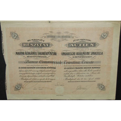 Ungarische Allgemeine Sparcassa - Banque Commerciale Triestina Trieste (25 Act)