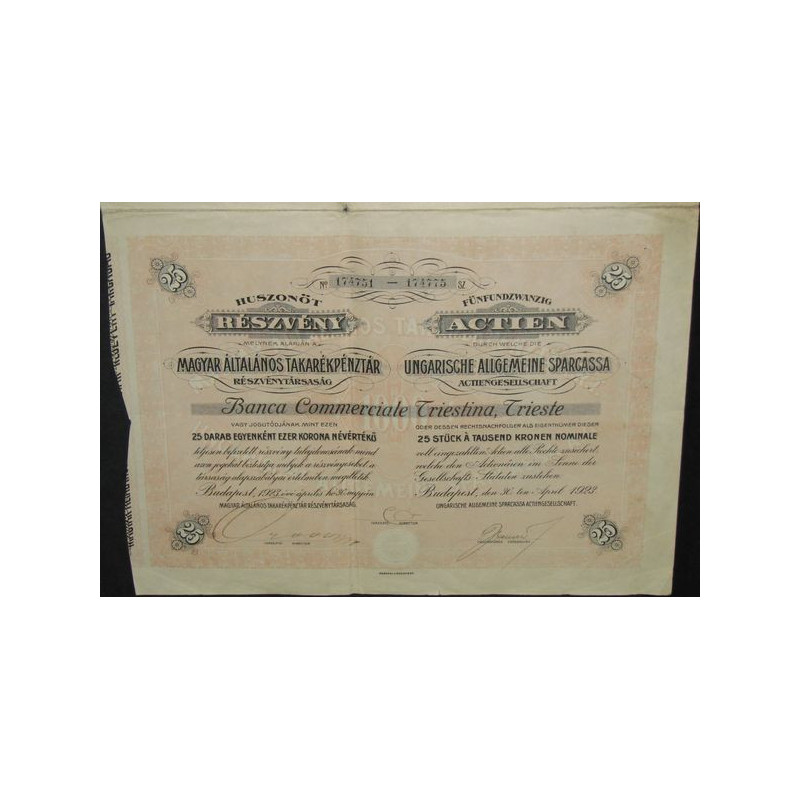 Ungarische Allgemeine Sparcassa - Banque Commerciale Triestina Trieste (25 Act)