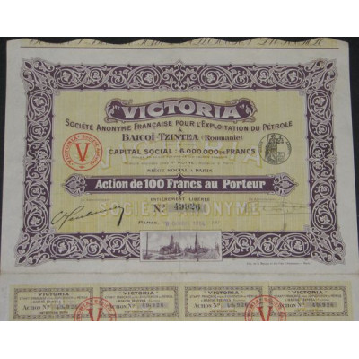 "Victoria" S.A. Française pour l'Exploitation du Pétrole à Baicoï-Tzintea (Roumanie)