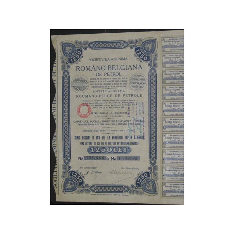 Româno-Belgiana de Petrol (5 Act 250 Lei)