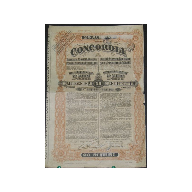 Concordia - S.A. Roumaine pour l'Industrie du Pétrole (20 Act)