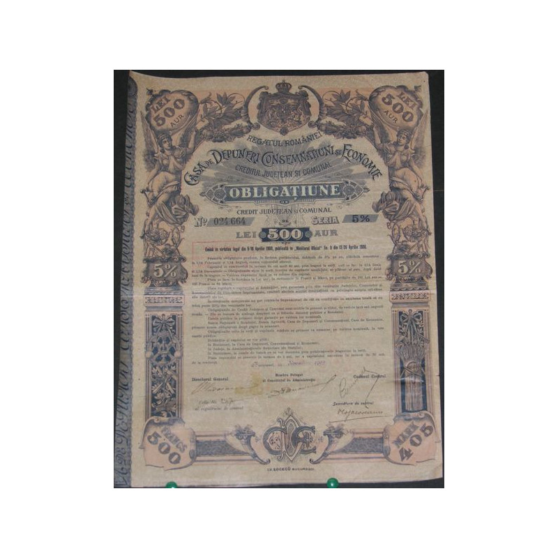 Casa de Depunieri Consemnatiuni si Economie - Creditul Judetean si Comunal 5% - 500 Lei
