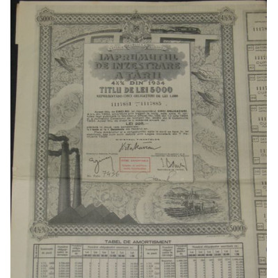 Imprumutul de Inzestrare a Tarii 4 1/2 % din 1934 (5000 Lei)