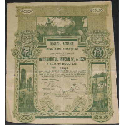 Imprumutul Intern 5 % din 1920 (5000 Lei)