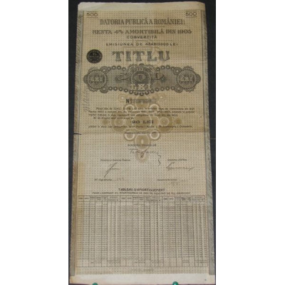 Datoria Publica a Romaniei - Renta 4 % Amortibila din 1905 Convertita