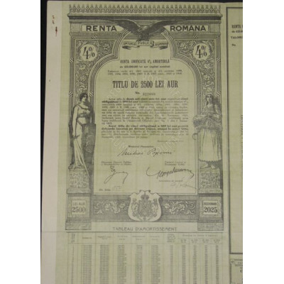 Datoria Publica a Romaniei - Renta Unificata 4 % Amortibila (2500 Lei Aur)