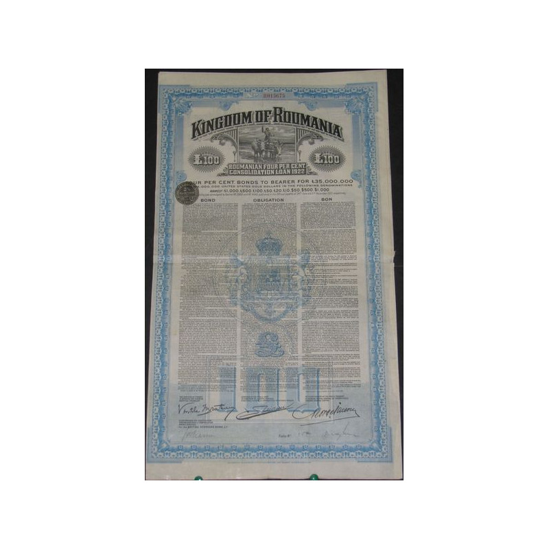 Kingdom of Roumania - Roumanian 4 % Consolidation Loan 1922 (£100)