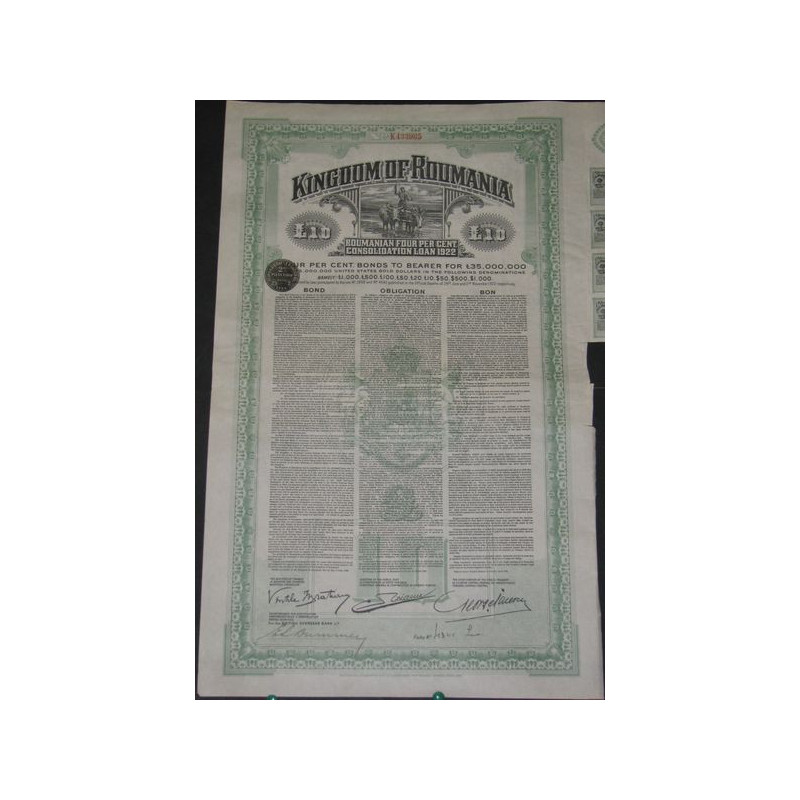 Kingdom of Roumania - Roumanian 4 % Consolidation Loan 1922 (£10)