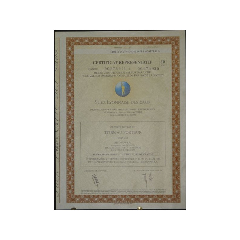 Suez Lyonnaise des Eaux (10 certif)