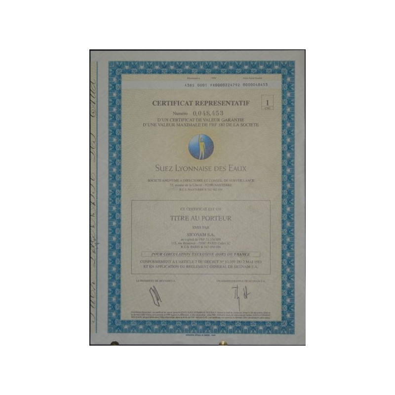 Suez Lyonnaise des Eaux (1 certif)