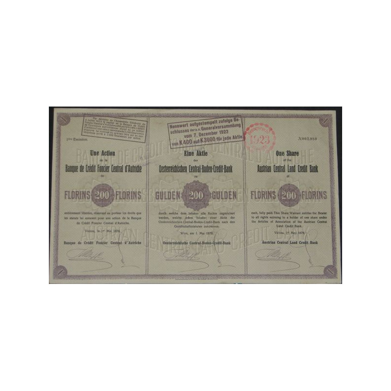 Banque de Crédit Foncier Central d'Autriche (200 Fl - 1 Act)