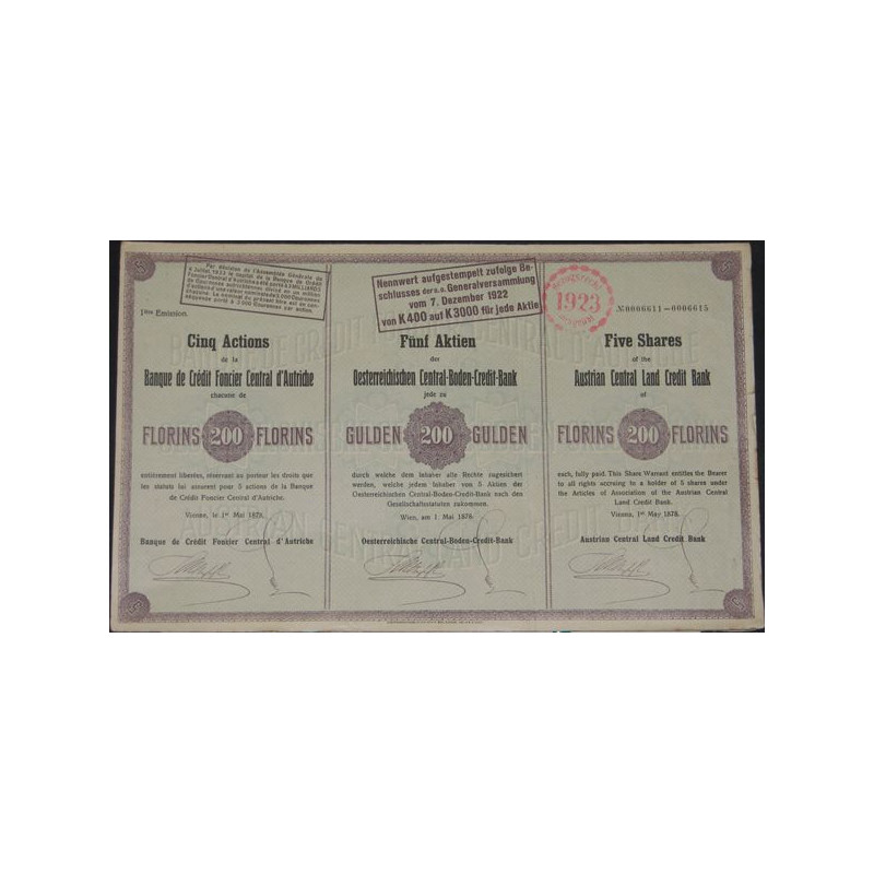 Banque de Crédit Foncier Central d'Autriche (200 Fl - 5 Act)
