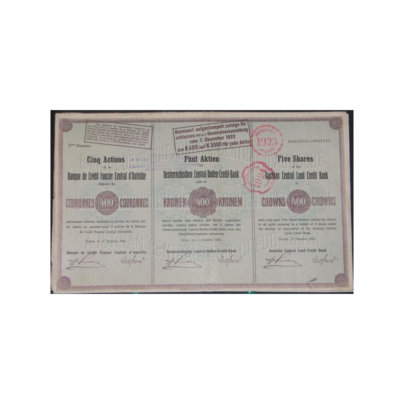 Banque de Crédit Foncier Central d'Autriche (400Cr - 5 Act)(1)