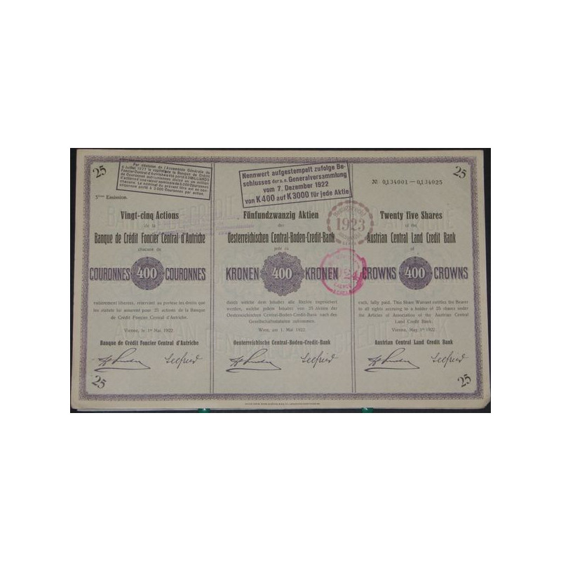 Banque de Crédit Foncier Central d'Autriche (400Cr - 25 Act)