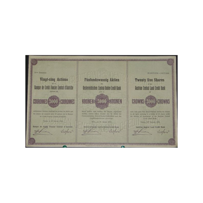 Banque de Crédit Foncier Central d'Autriche (3000Cr - 25 Act)