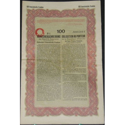 Obligation au porteur de la République d'Autriche 5 % 100 F (1)
