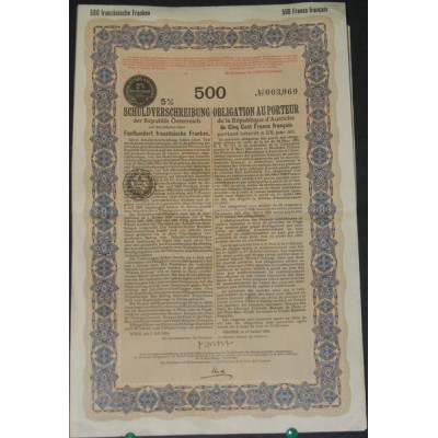 Obligation au porteur de la République d'Autriche 5 % 500 F (3)
