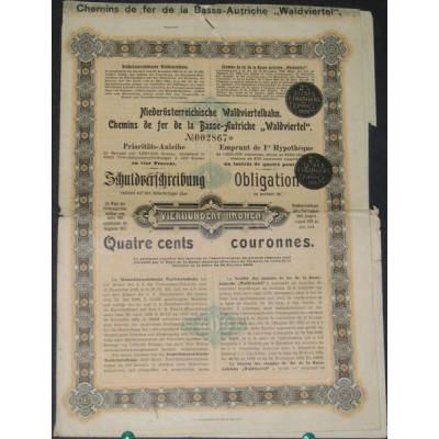 Chemins de Fer de la Basse-Autriche "Waldviertel" - Emprunt de 1re Hypothèque