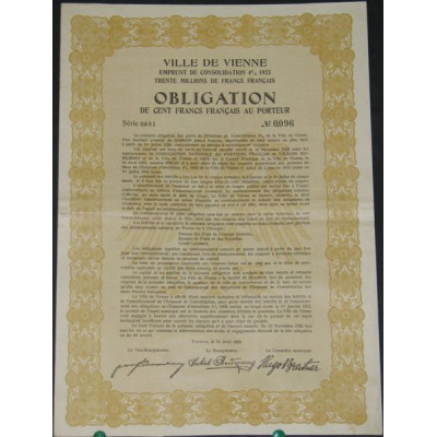 Ville de Vienne - Emprunt de Consolidation 4 % 1923 (100 F)
