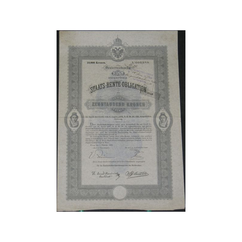 Oesterreichische 3 1/2 % steuerfreie Staats-Rente-Obligation