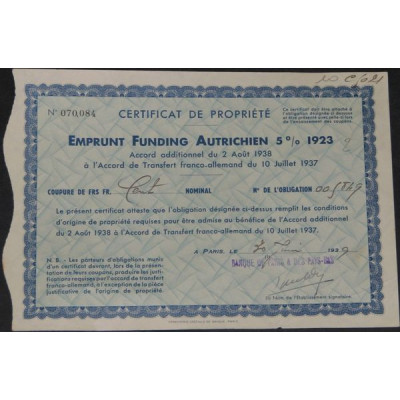 Emprunt Funding Autrichien 5 % 1923