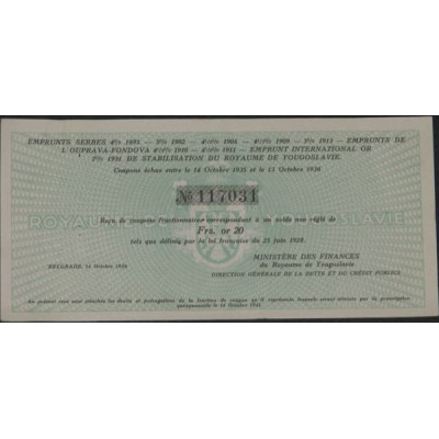 Emprunts Serbes 4 % 1895 - 5 % 1902 ….. (Frs or 20)