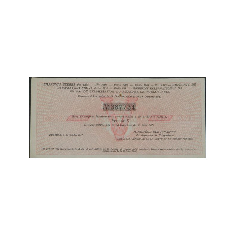 Emprunts Serbes 4 % 1895 - 5 % 1902 ….. (Frs or 5)