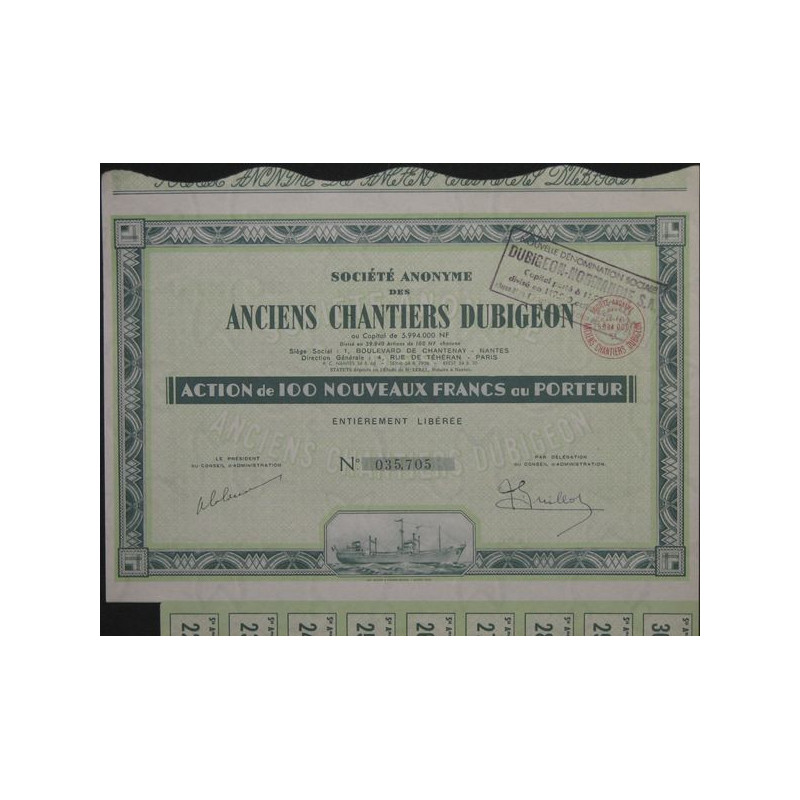 S.A. des Anciens Chantiers Dubigeon - 100 NF