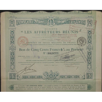Sté "Les Affréteurs Réunis" (Bon 500 F - 1917)