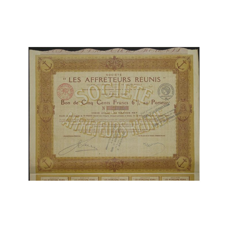 Sté "Les Affréteurs Réunis" (Bon 500 F - 1919)
