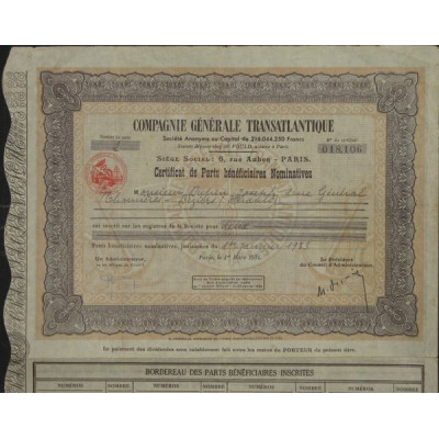 Cie Générale Transatlantique (Certif PB Nomin)