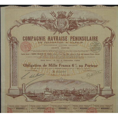Cie Havraise Péninsulaire de Navigation à Vapeur - Anciennes Lignes Grosos (Obl 1000 F 6%)