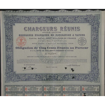 Chargeurs Réunis - Cie Française de Navigation à Vapeur (Obl 500F)