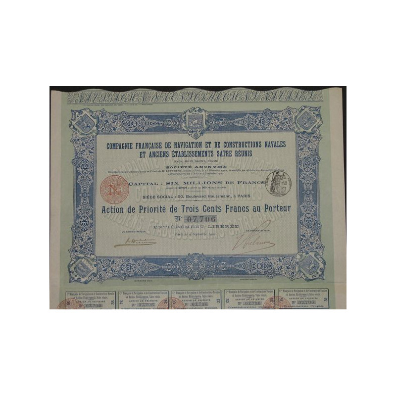 Cie Française de Navigation et de Constructions Navales et Anc. Ets Satre Réunis (Lyon Arles Nantes Rouen)