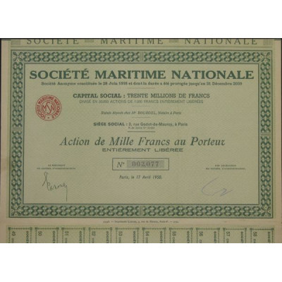 Sté Maritime Nationale (1000 F)