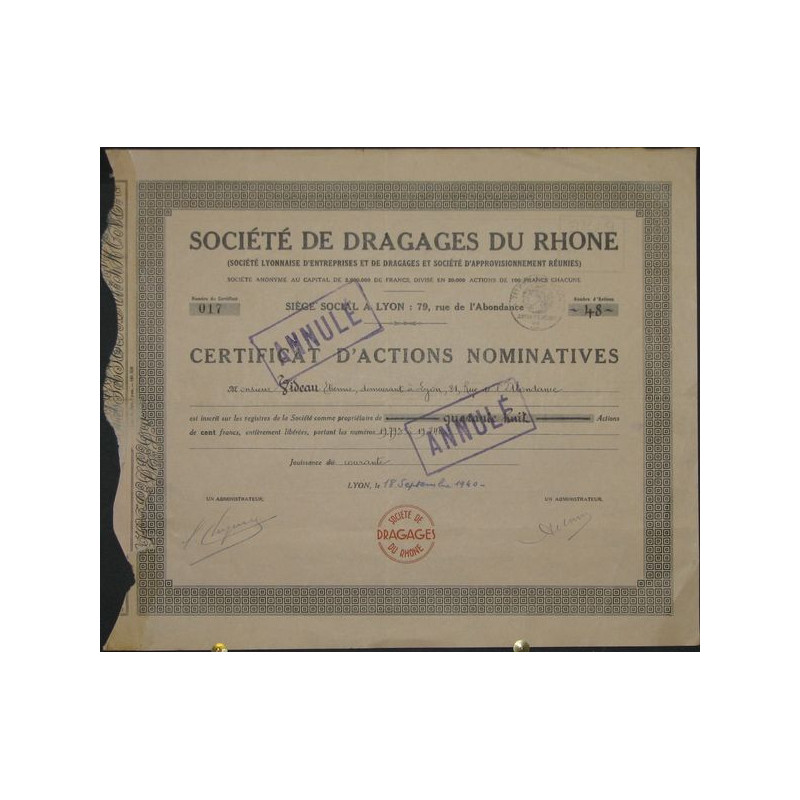 Sté de Dragages du Rhône (Sté Lyonnaise d'Entreprises et de Dragage et Sté d'Approvisionnement réunies)