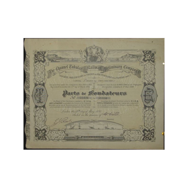 The Channel Tubular Railway Priliminary Cy ( Sté Préliminaire du Chemin de Fer Tubulaire de la Manche)