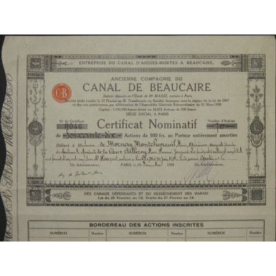 Ets du Canal d'Aigues-Mortes à Beaucaire - Anc Cie du Canal de Beaucaire (Certif