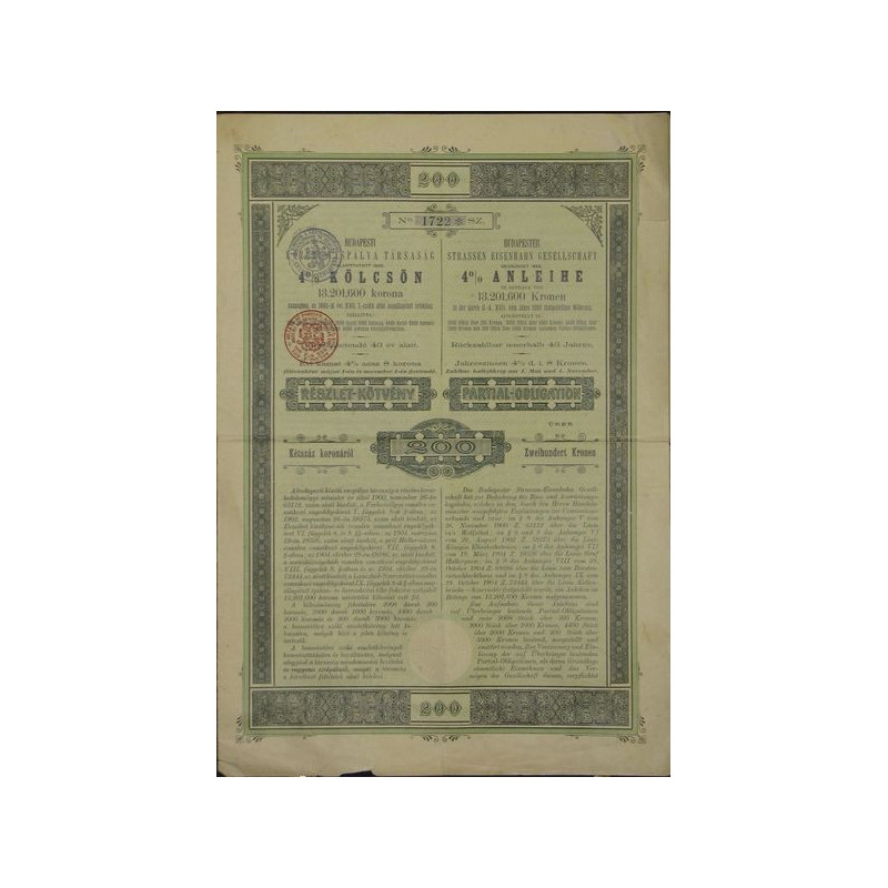 Budapester Strassen Eisenbahn Gesellschaft 4 % Anleihe 1865