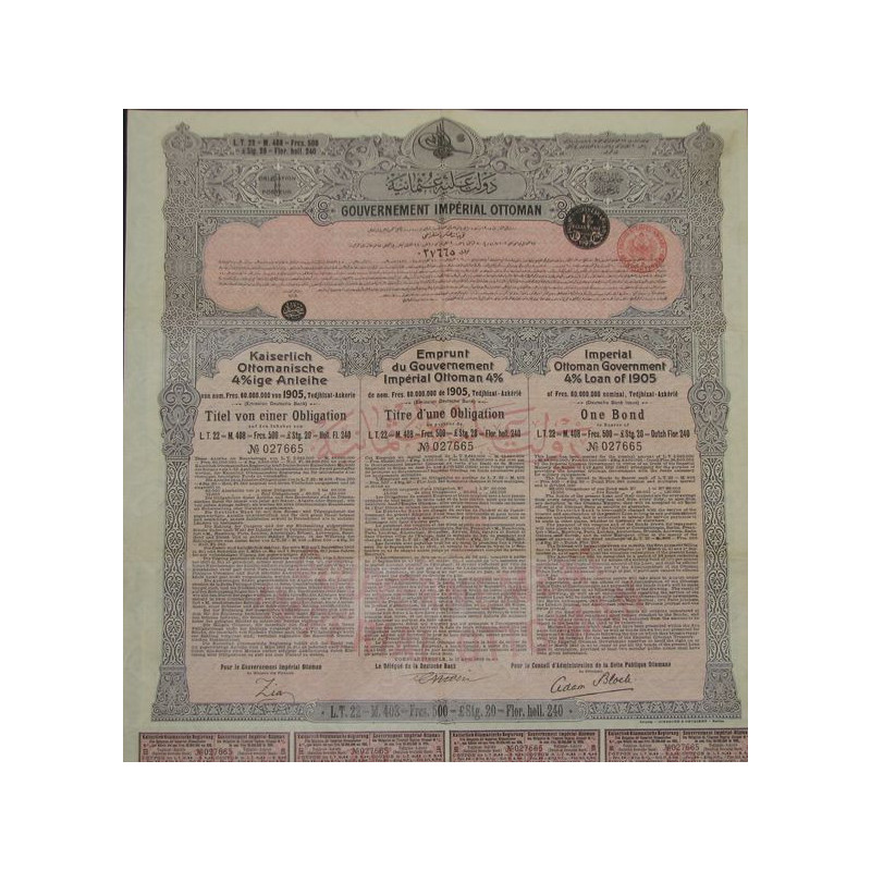 Emprunt du Gvt Impérial Ottoman 4 % 1905