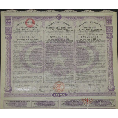 Obligations de la Dette Turque 7 ½ % 2ème rang 1934
