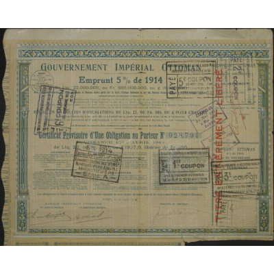 Gvt Impérial Ottoman Emprunt 5 % 1914