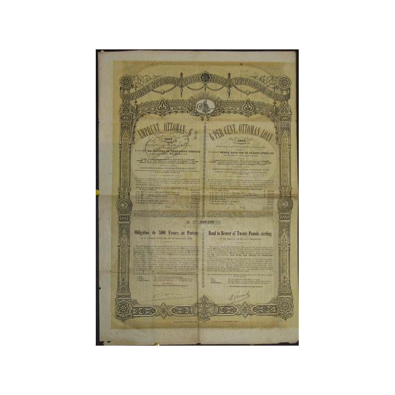 Gvt Impérial Ottoman Emprunt 6 % 1869 (Obl 500 F)