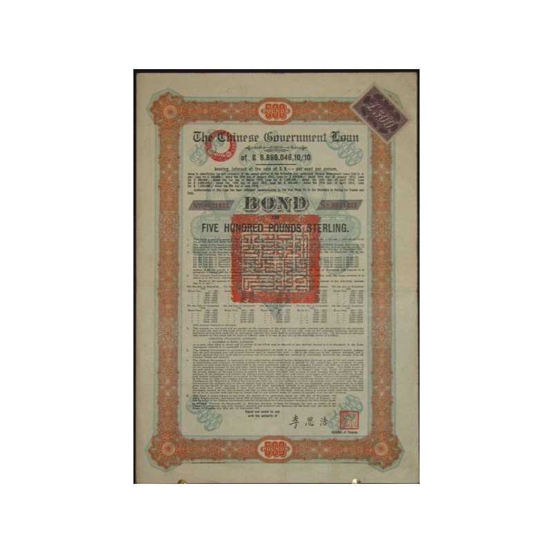 The Chinese Government Loan – 500 Pounds Sterling